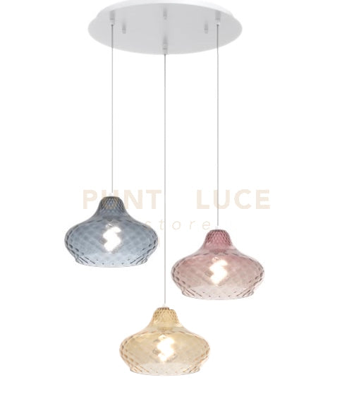 SOSPENSIONE BIANCO 3 LUCI TONDA VETRI (1 X PICCOLO AM + 1 X PICCOLO RU + 1 X PICCOLO ZA) 1191BI-S3 TP-MC