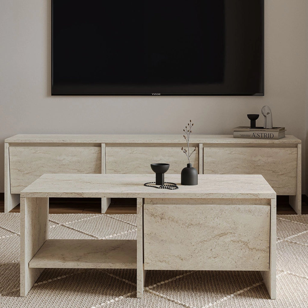 Tavolino in legno "Laris" - 90 x 45 x 35 cm - Travertino