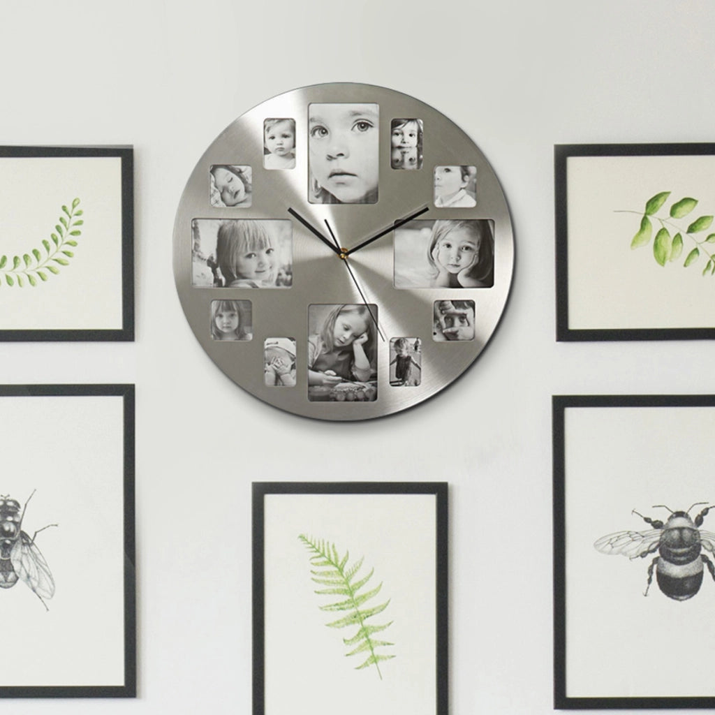 Orologio da Parete 40cm in Metallo con Cornici Foto Personalizzabili Integrate Argento Nedis