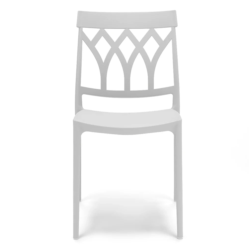 Set 4 sedie in polipropilene QUEEN, 100% MADE IN ITALY, impilabile, resistente ai raggi UV, design moderno, ideale per sala da pranzo, cucina, bar, ristoranti o giardino, colore Bianco
