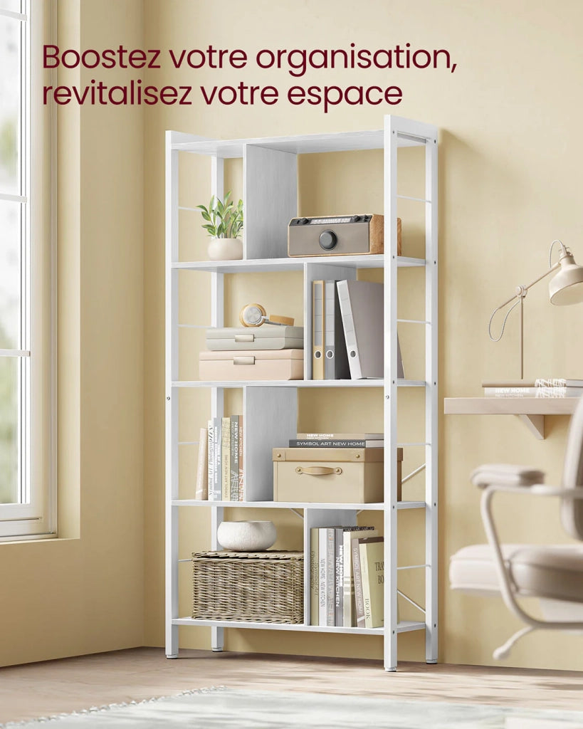 Libreria in stile industriale scaffale a 4 ripiani mobile contenitore autoportante per soggiorno o ufficio facile da montare struttura stabile in ferro stile industriale bianco 12_0004231