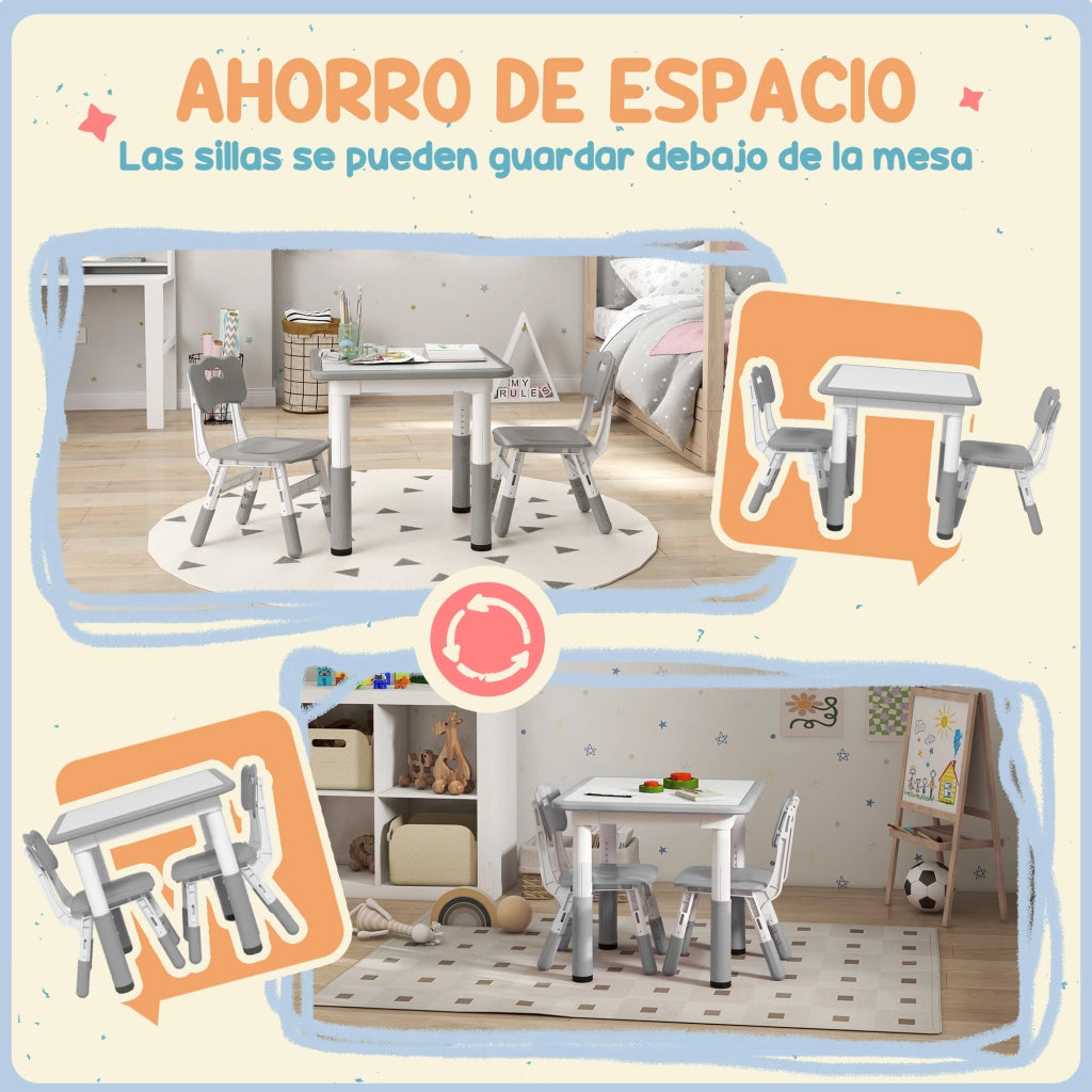 Tavolo e 2 Sedie per Bambini Regolabili in Altezza ¨C zephmum ¨C Legno e Metallo