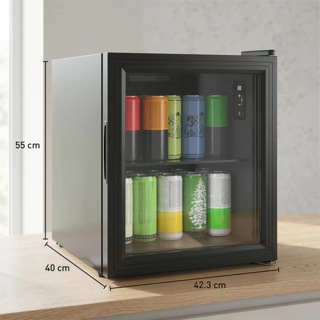 Frigorifero da Ufficio 46L ¨C Zephmum ¨C Nero, Vetro Temperato, Doppia Porta