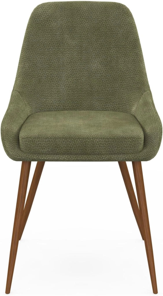 Set di 4 sedie THALYA in ciniglia verde e gambe effetto noce con braccioli