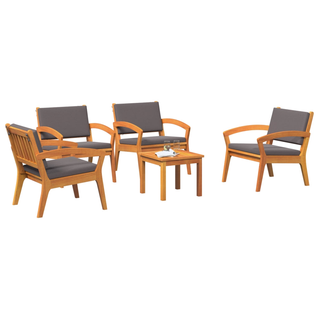 Set Bistro da 5 pezzi con cuscini - Legno massello di acacia