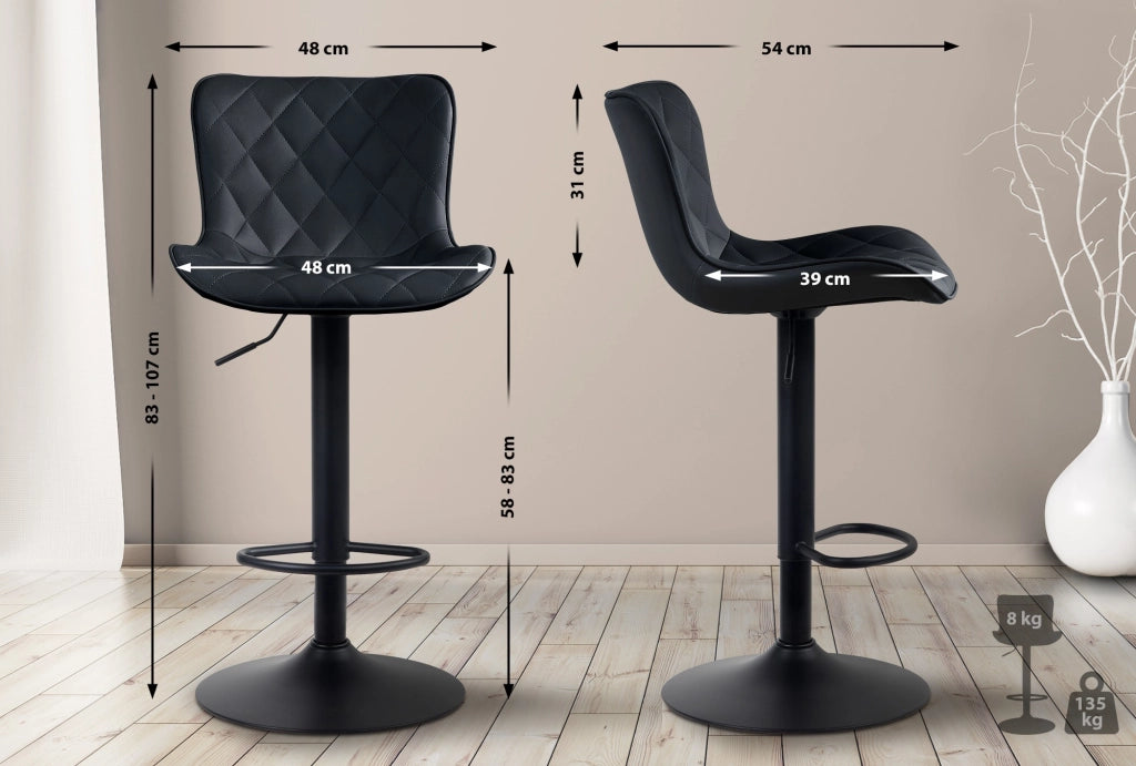 Sgabello Emma Bar Set di 2 nero,Finta pelle