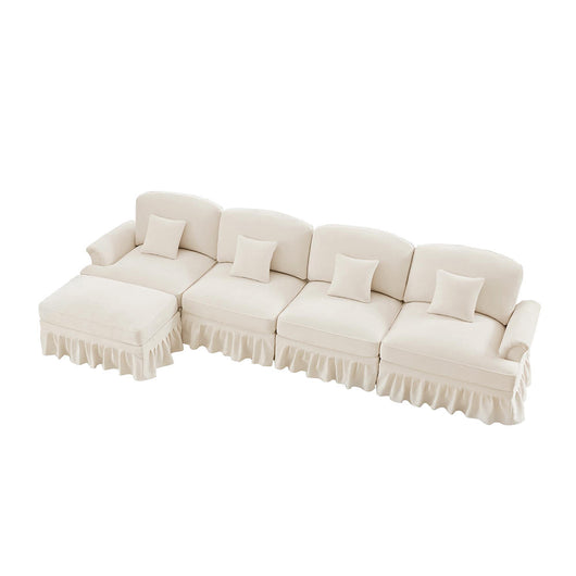 Divano modulare a L - Xylo - 4 posti, chenille, stile classico, bianco