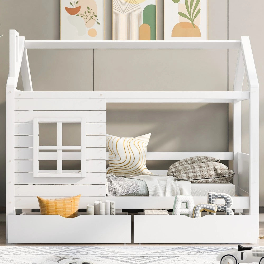Letto Bambini in Legno Massello con Sponda e Rete a Doghe ¨C MINIMAL ¨C Bianco 90x200