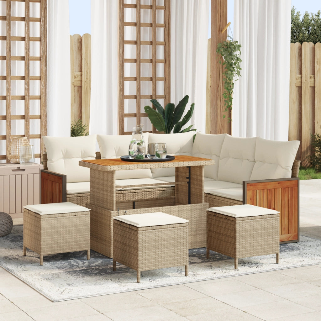 Set divano da giardino 9 pezzi con cuscini Beige Rattan Poliacacia