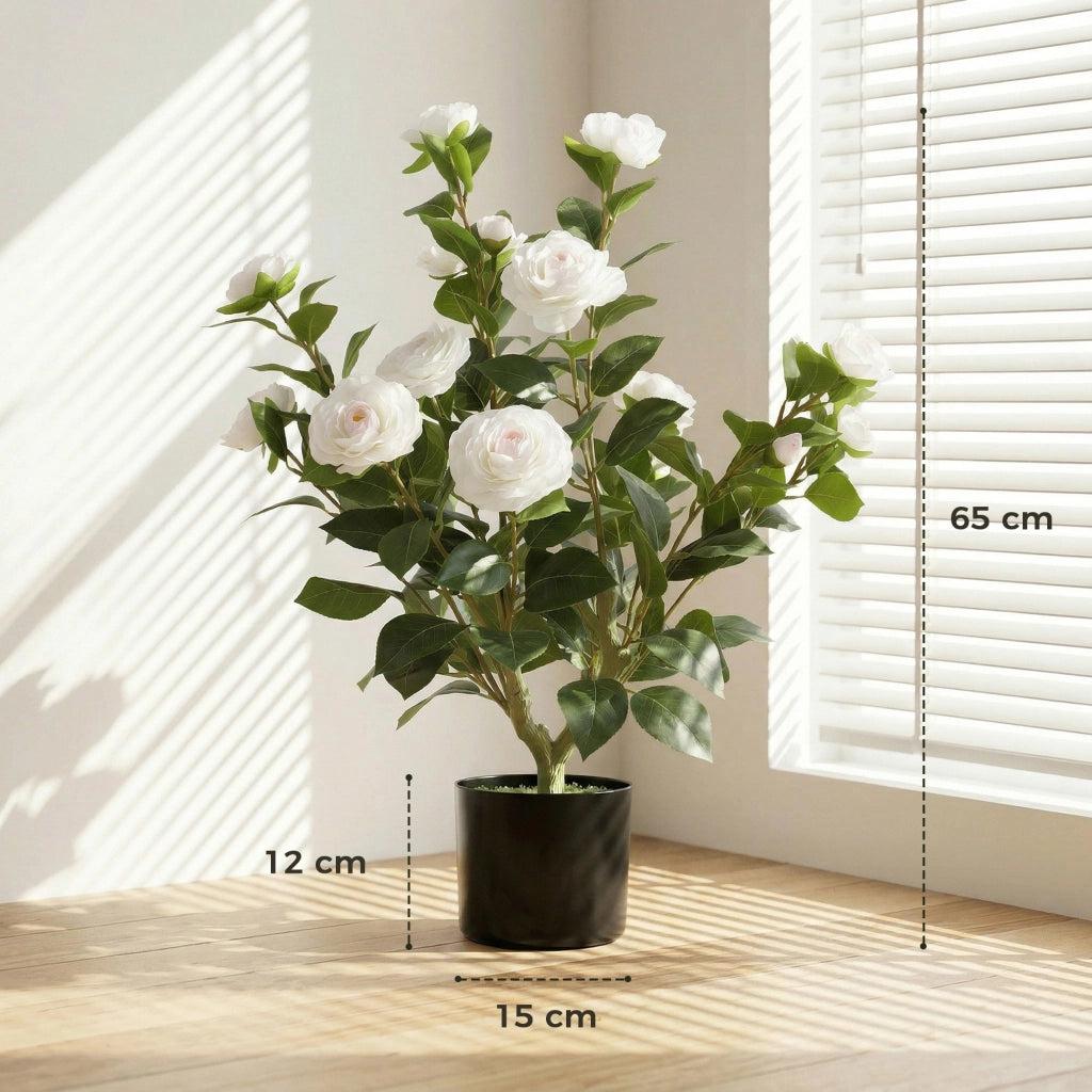 Planta Artificiale Camelia 65cm ¨C zephmum ¨C Bianco Verde