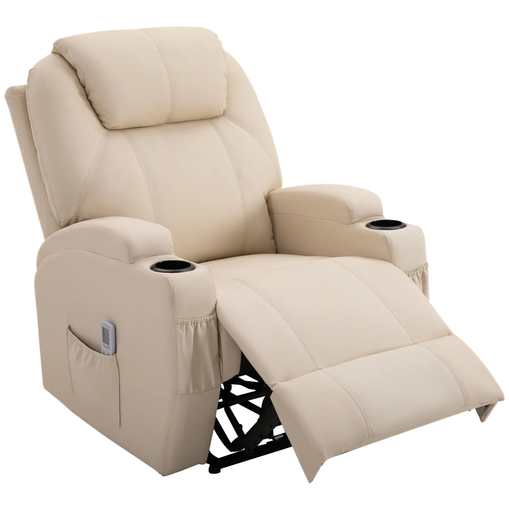 Poltrona Relax Massaggiante Elettrica Reclinabile ¨C zephmum ¨C Tessuto Cr¨¨me