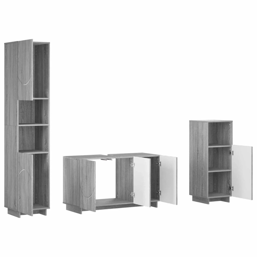 Set mobili da bagno 3 pz Sonoma grigio Legno ingegnerizzato 3433061