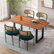 Set di 4 sedie da pranzo in velluto verde con schienale in rattan e gambe in metallo