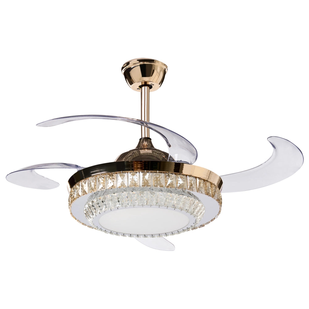 Ventilatore da soffitto con regolazione della luce e della velocità oro stile moderno glam soggiorno