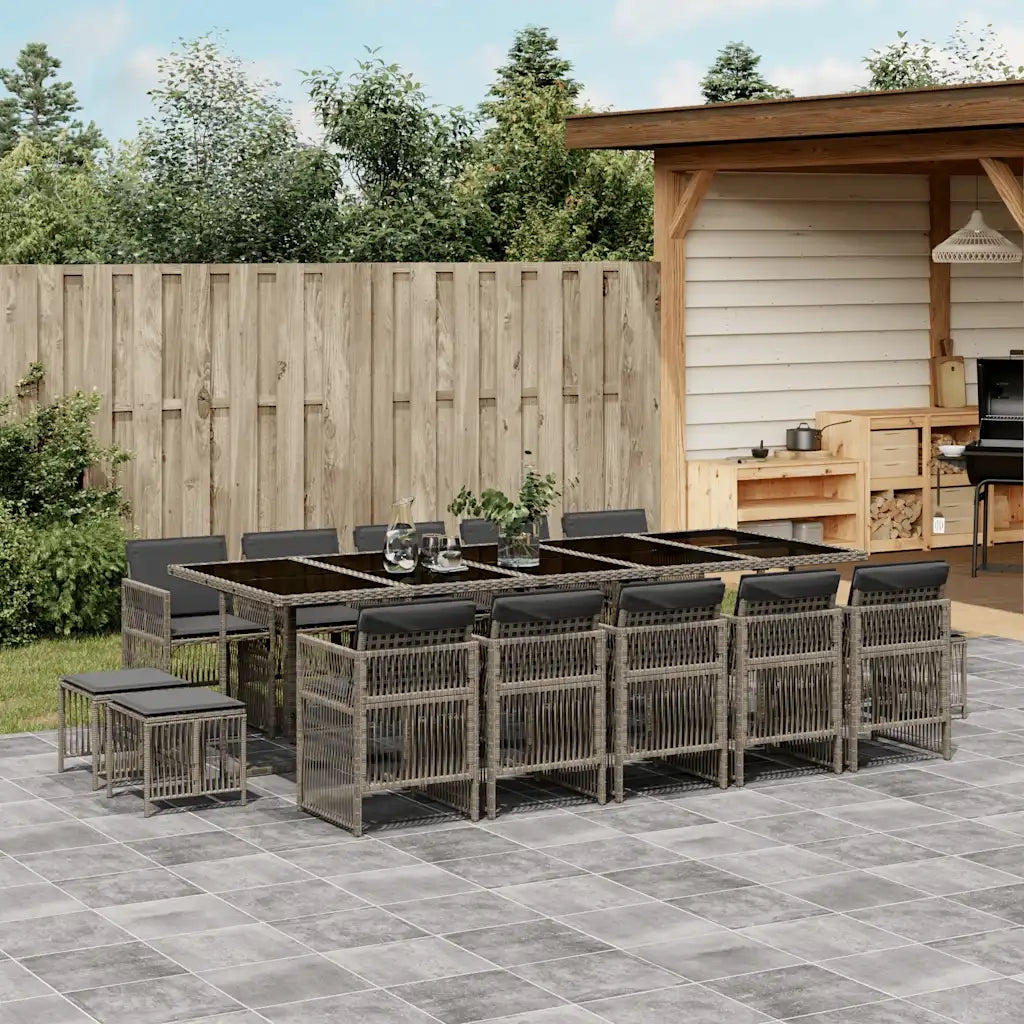 Set da Pranzo da Giardino 15 pz con Cuscini Grigio Polyrattan 3210992