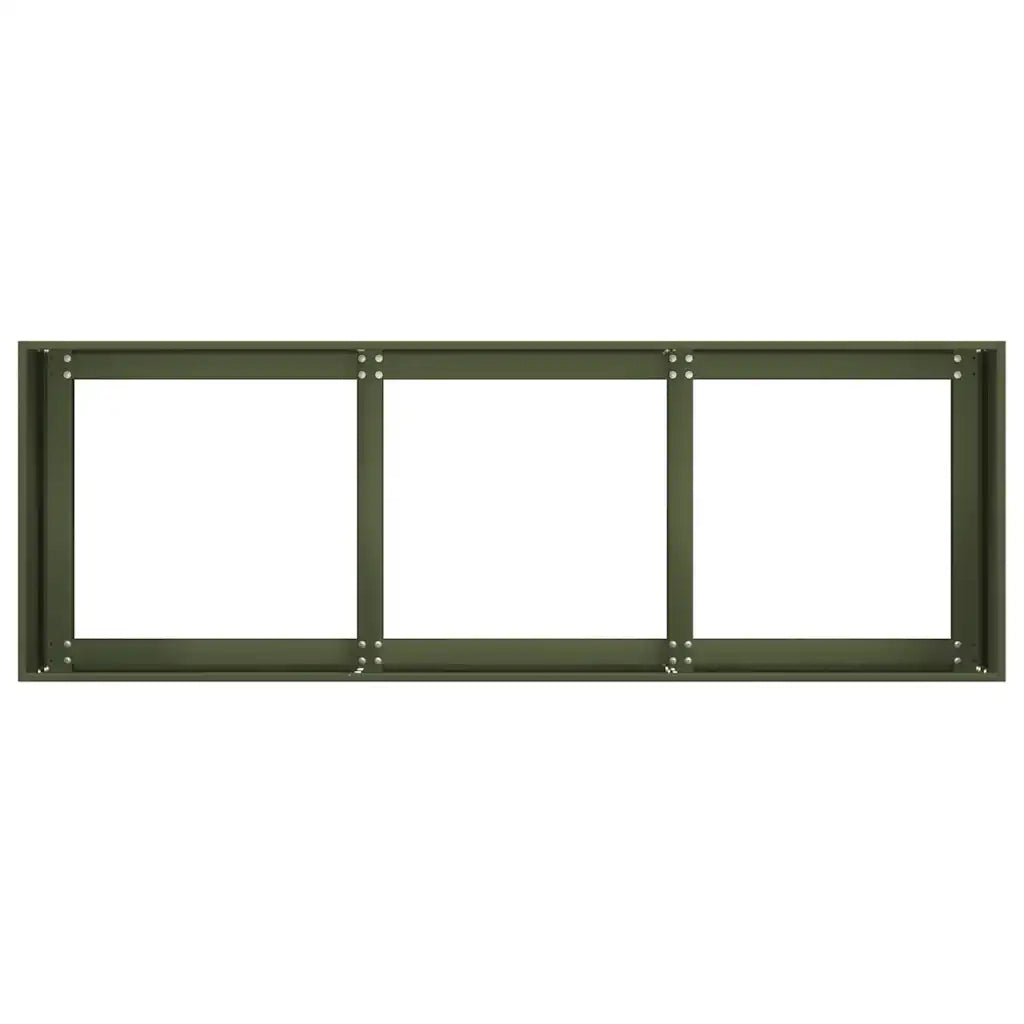 Fioriera da esterno dal design moderno 120 x 40 x 40 cm con fondo aperto stabile realizzata in acciaio laminato a freddo verde oliva 02_0051467