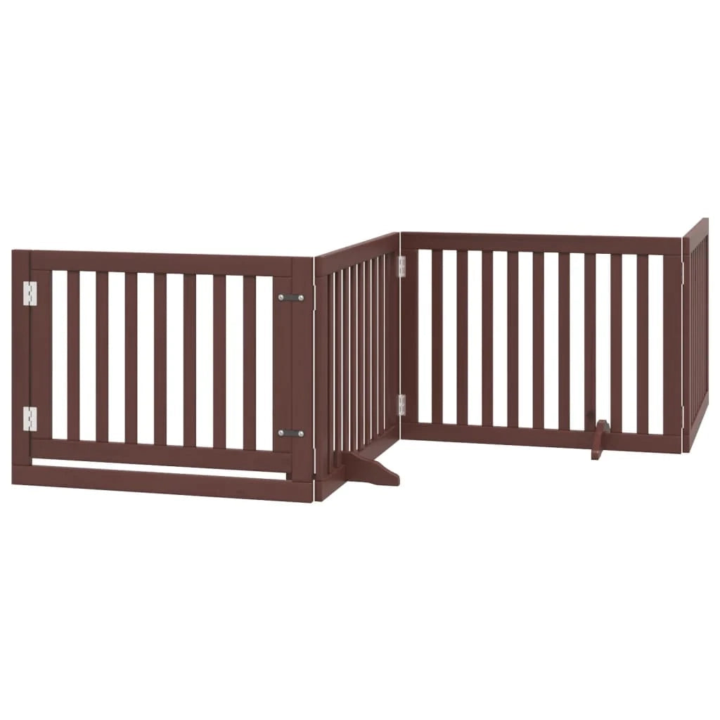 Cancelletto di sicurezza per cani con porta in legno di pioppo marrone a 4 pannelli 02_0023301