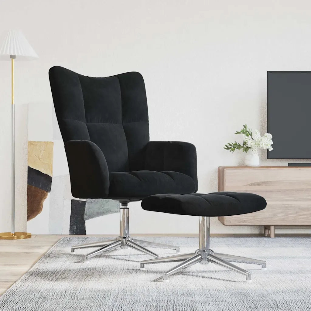 Divano Sedia-Poltrona Relax con Poggiapiedi Nero in Velluto 223707