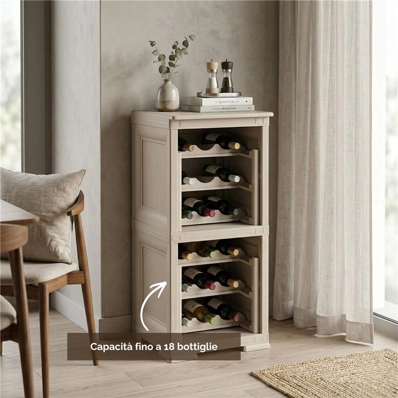 SCAFFALE PORTABOTTIGLIE 18 BOTTIGLIE ANGORA 40X42,5X85,5 CM – CANTINETTA A VISTA SALVASPAZIO PER CUCINA E ZONA LIVING