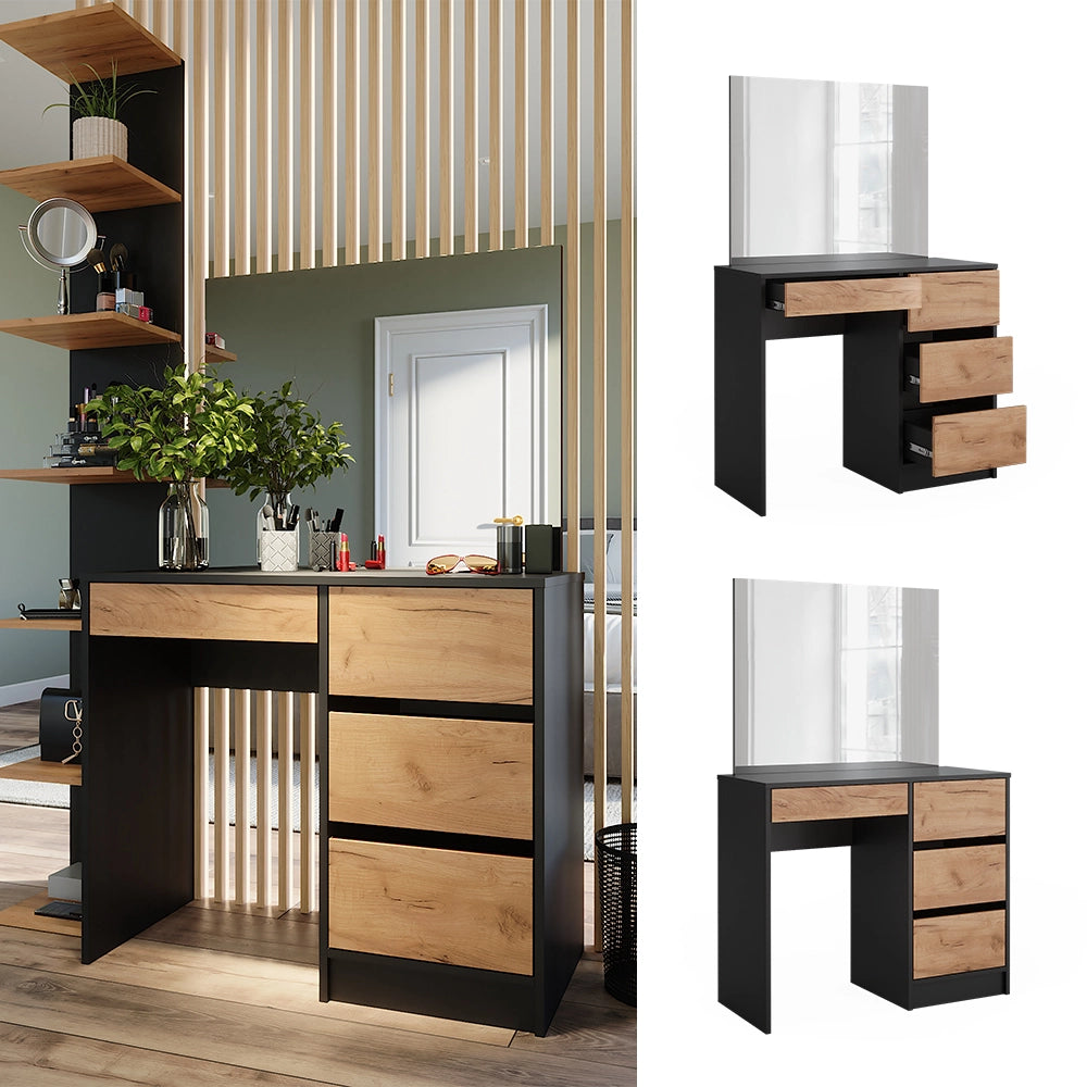 Vicco Tavolo da toilette Antracite/quercia dorata 90 cm con specchio