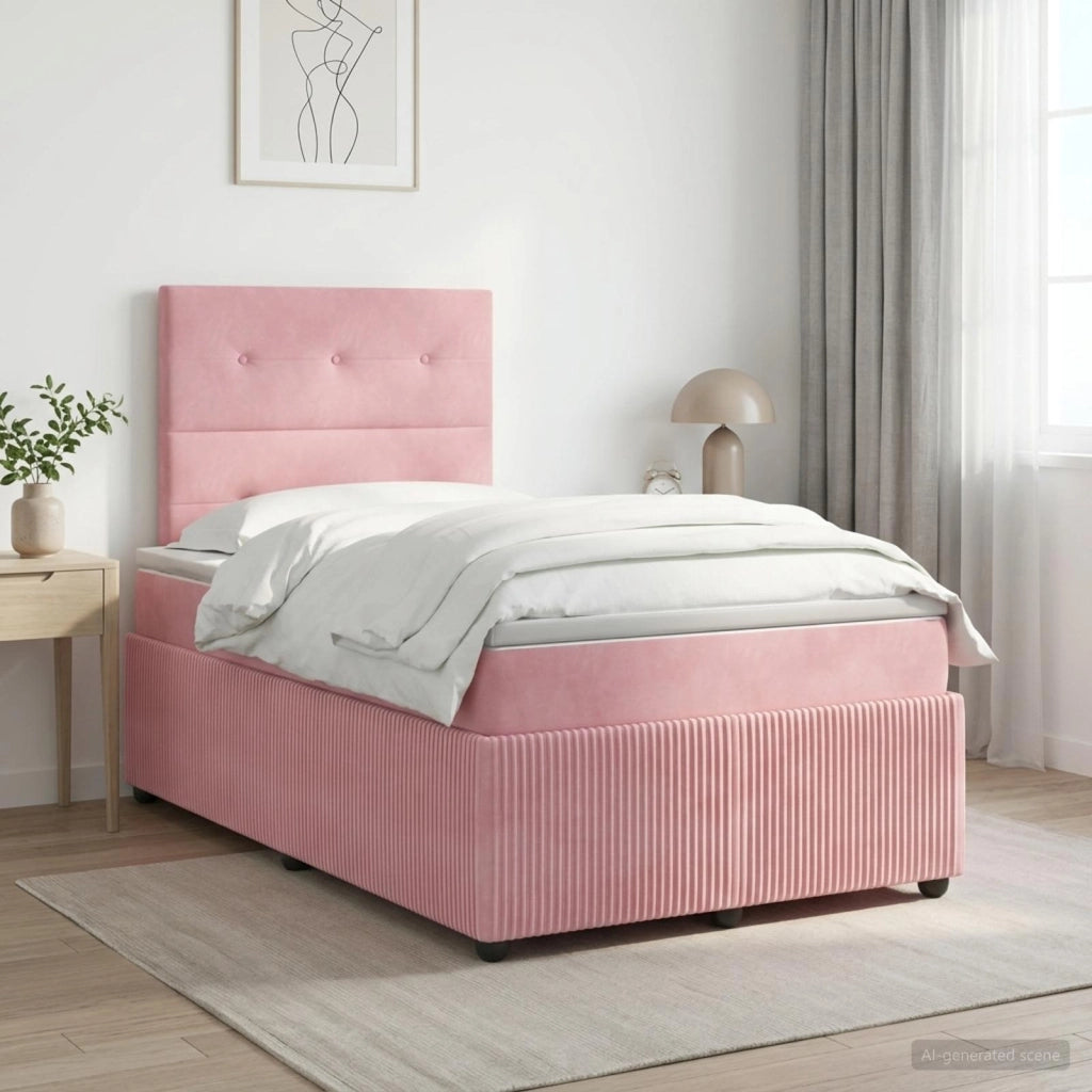 Letto box spring con materasso Rosa 120 x 200 cm Velluto 3454588