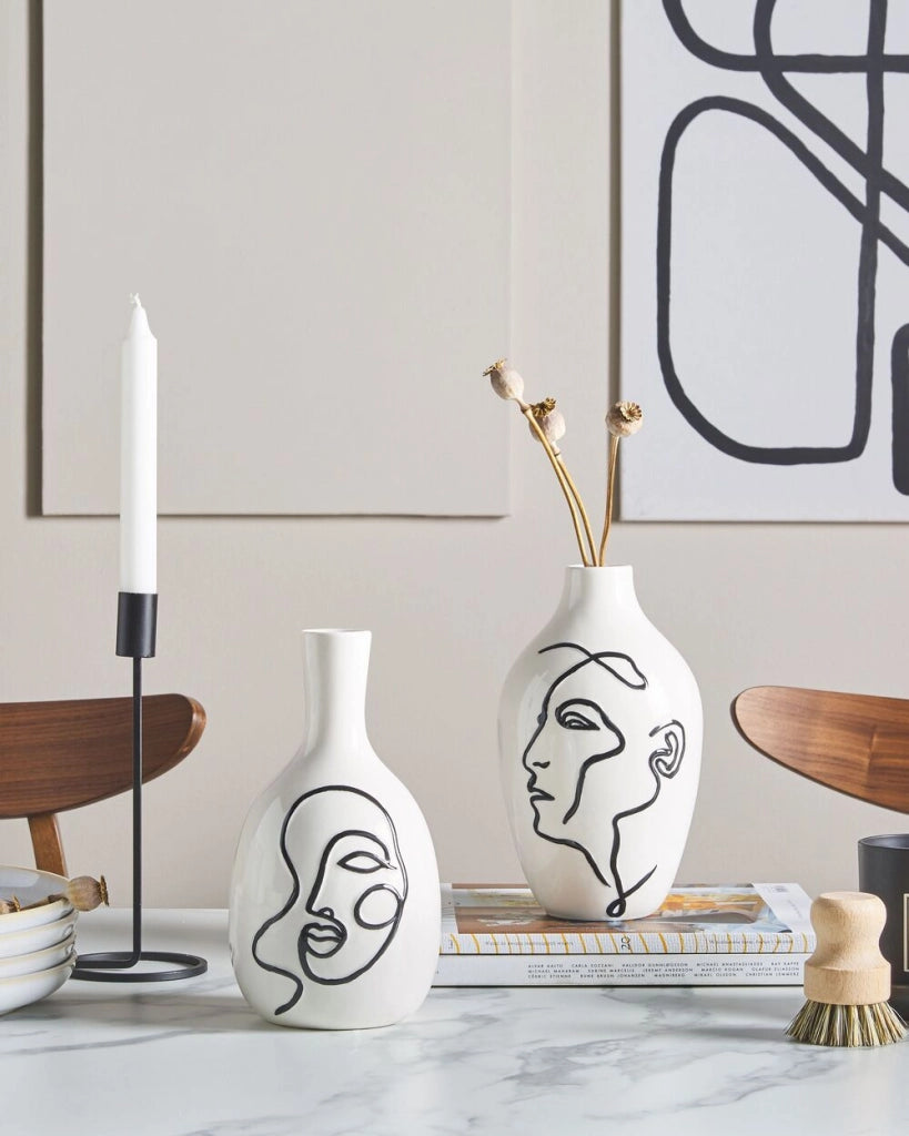 Vaso per fiori bianco con motivo viso decorazione per la casa in gres porcellanato impermeabile