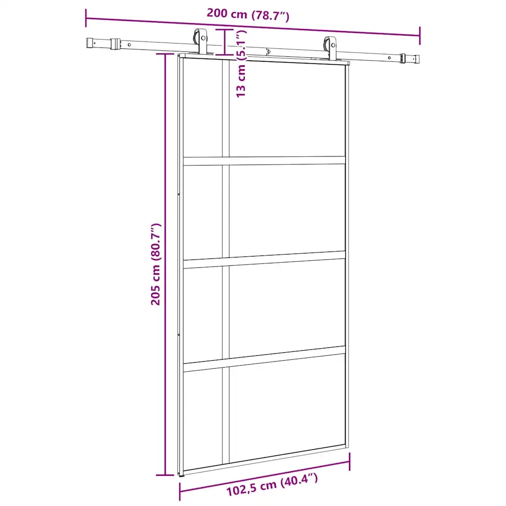 vidaXL Porta Scorrevole Ferramenta Nera 102,5x205 cm Vetro Temperato
