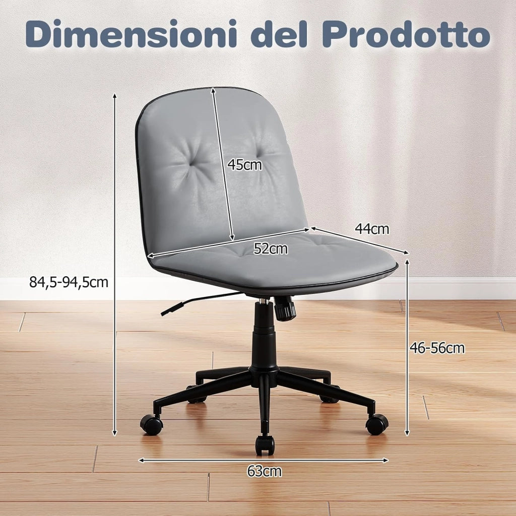 Sedia Scrivania Girevole a 360°, con Altezza Regolabile, Funzione Dondolo e Ruote Scorrevoli, Poltrona Ufficio Salvaspazio, Portata 112 kg (Grigio)