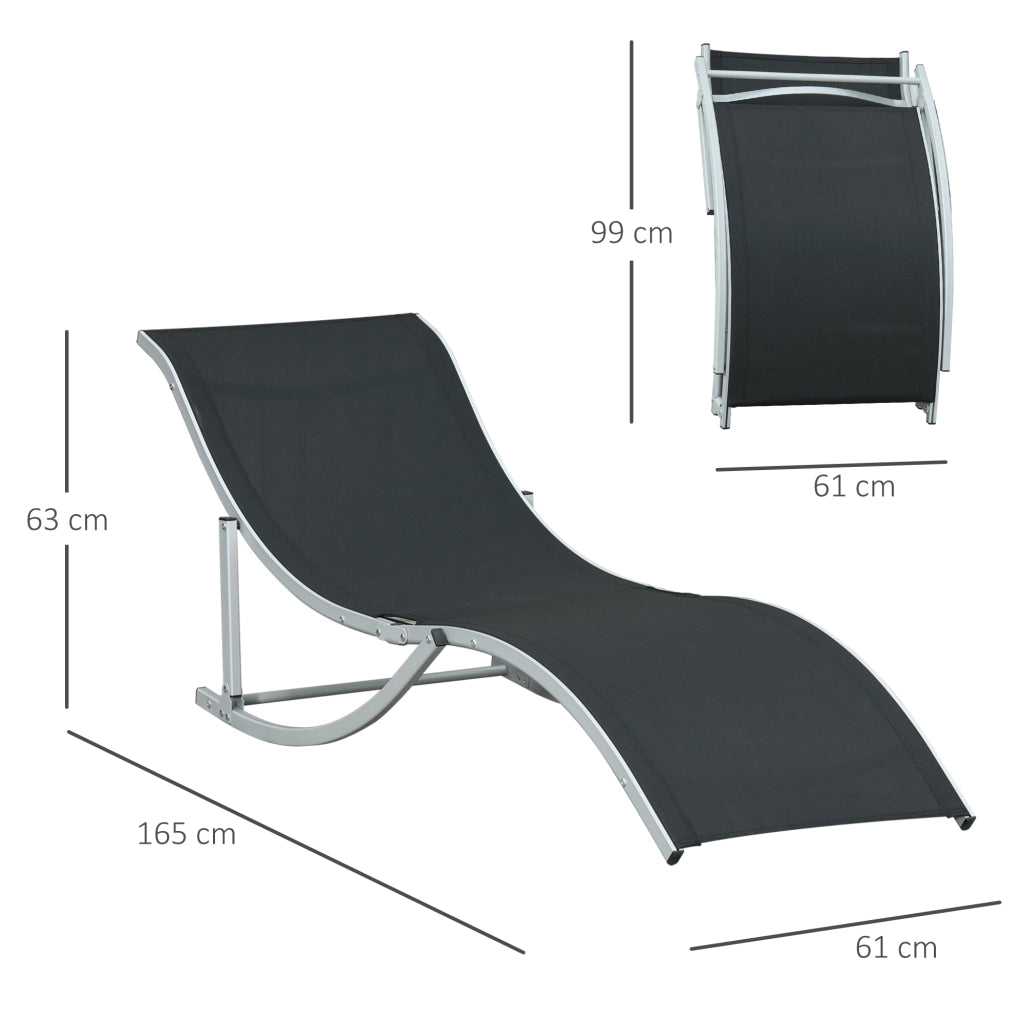Set 2 Sdraio da Giardino Pieghevoli in Alluminio e Texteline, 61x165x63 cm, Nero