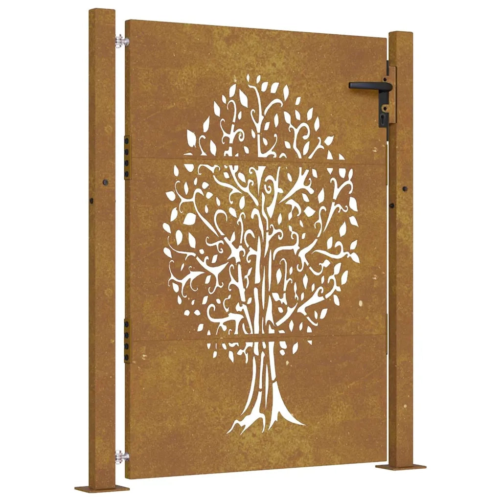 Cancello da Giardino 105x130 cm in Acciaio Corten Design Albero