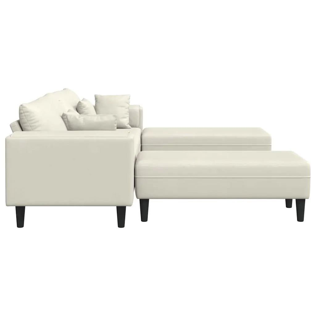 vidaXL Divano in Velluto con cuscino 3 pcs Crema 208 cm Velluto