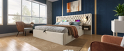 Letto Contenitore Matrimoniale Imbottito ¨C MINIMAL ¨C Velluto Beige 180x200 con 2 Comodini, Testiera LED USB, Idraulico