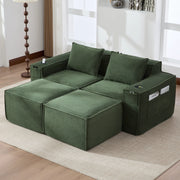 DIVANO Modulare 2 posti 188x162x75 cm Velluto a coste Verde con 2 pouf