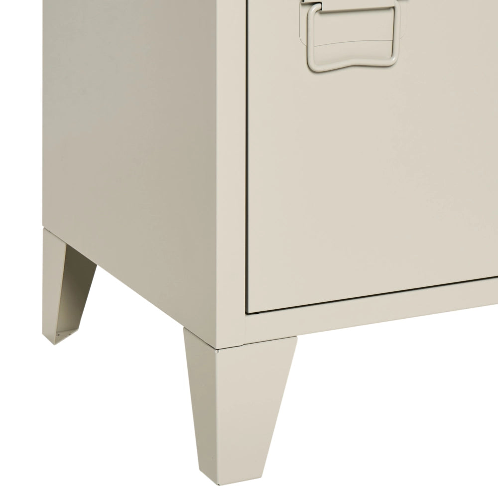 Credenza in metallo beige 120 x 40 cm 3 ante ripiani gambe fessure di ventilazione gestione dei cavi mobile TV industriale home office