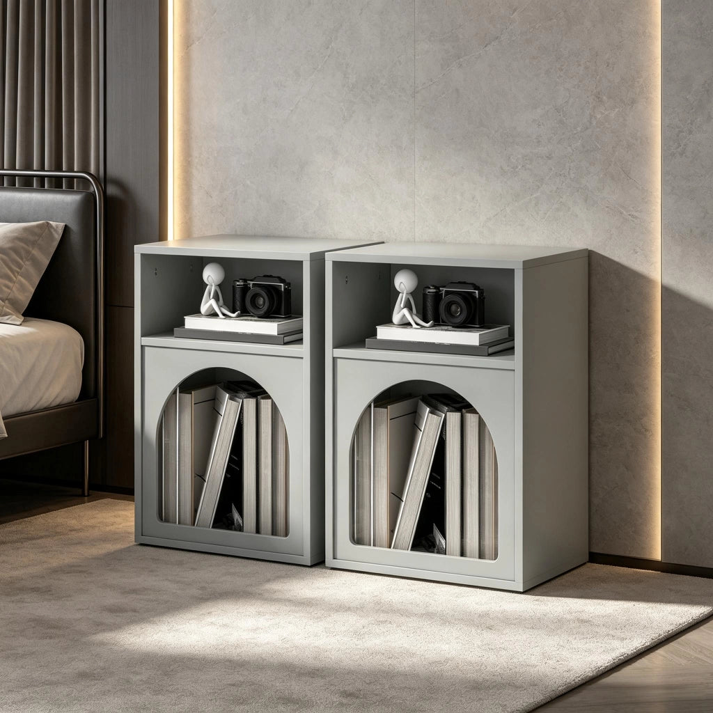 COMODINO Set da 2 pezzi 40x30x60 cm MDF Grigio con vani aperti
