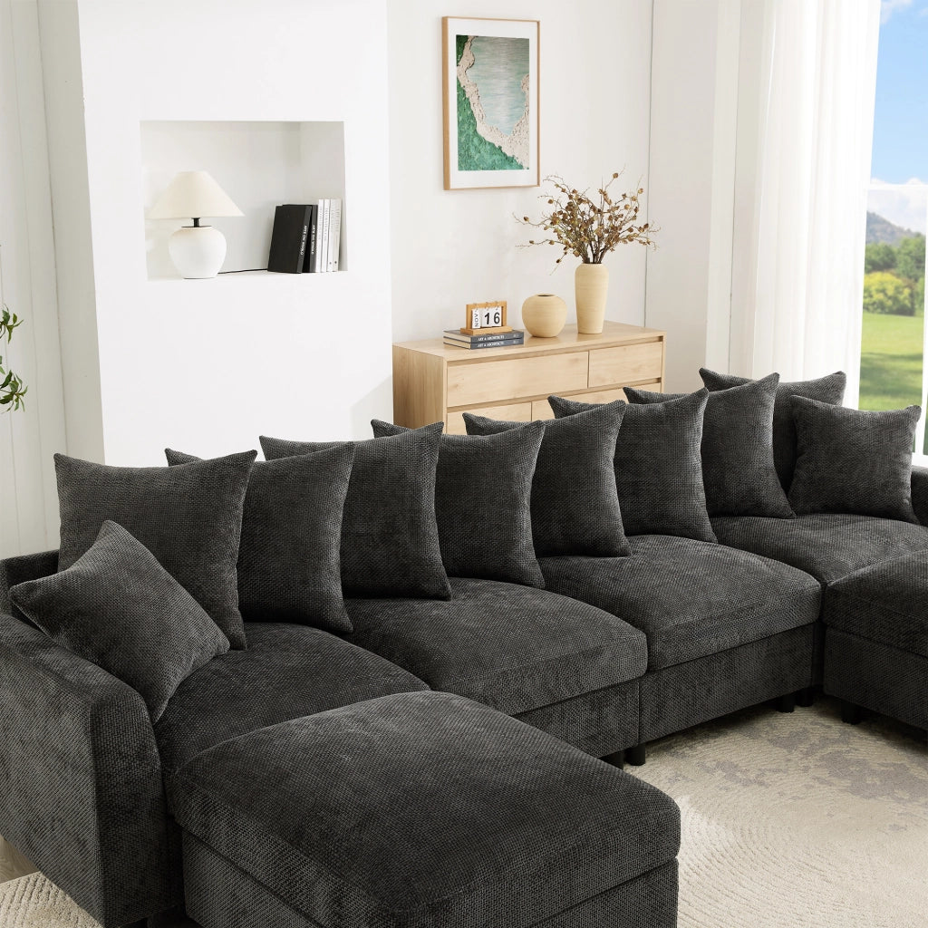 SOFA Modulare a U/L 6 Posti 283x153,5x78,5 cm Chenille Grigio