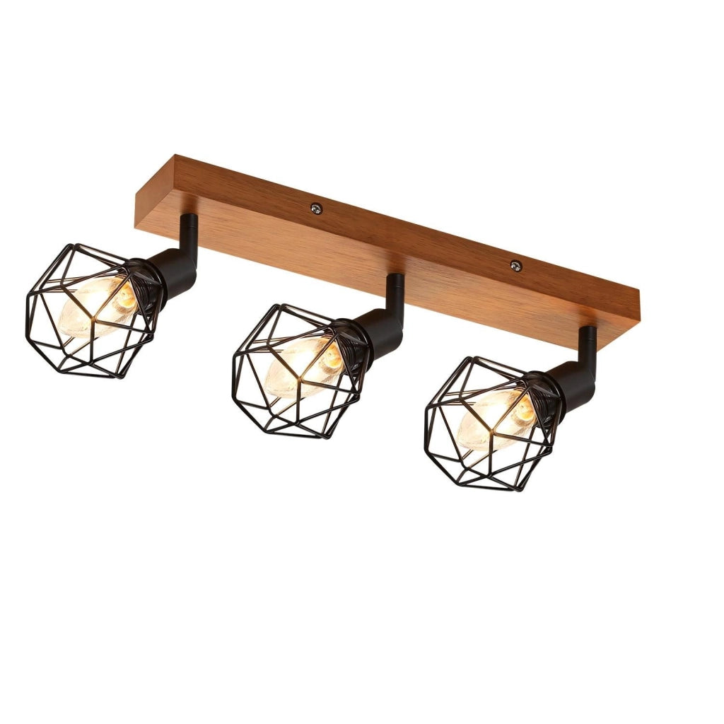 ZMH Faretto da soffitto legno nero 3 luci metallo rotanti 350° stile retrò max 25W per sale pranzo senza lampadina
