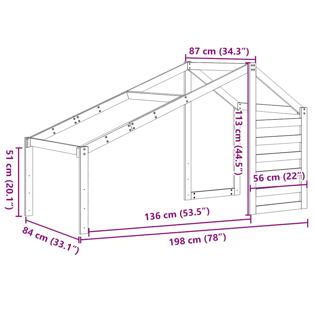 Tetto per Letto Bambini Bianco 198x87x113cm Legno Massello Pino 846874