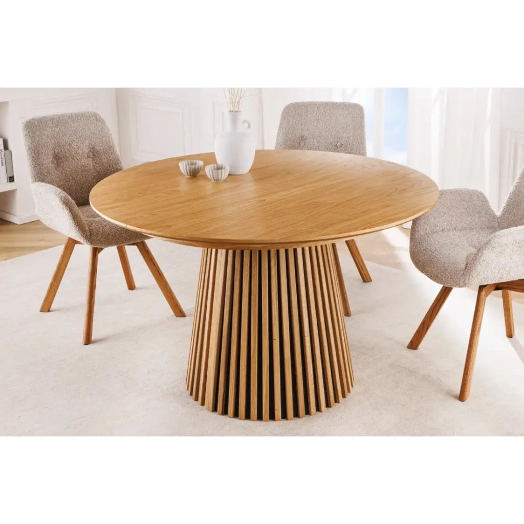 Tavolo rotondo allungabile KANOVA 120 a 160 a 200 cm in finitura rovere chiaro