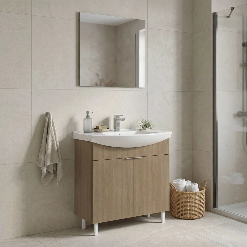 Set mobile lavabo con specchio (2 pezzi) "Purus 80" - 80 x 50 x 83 cm - Rovere