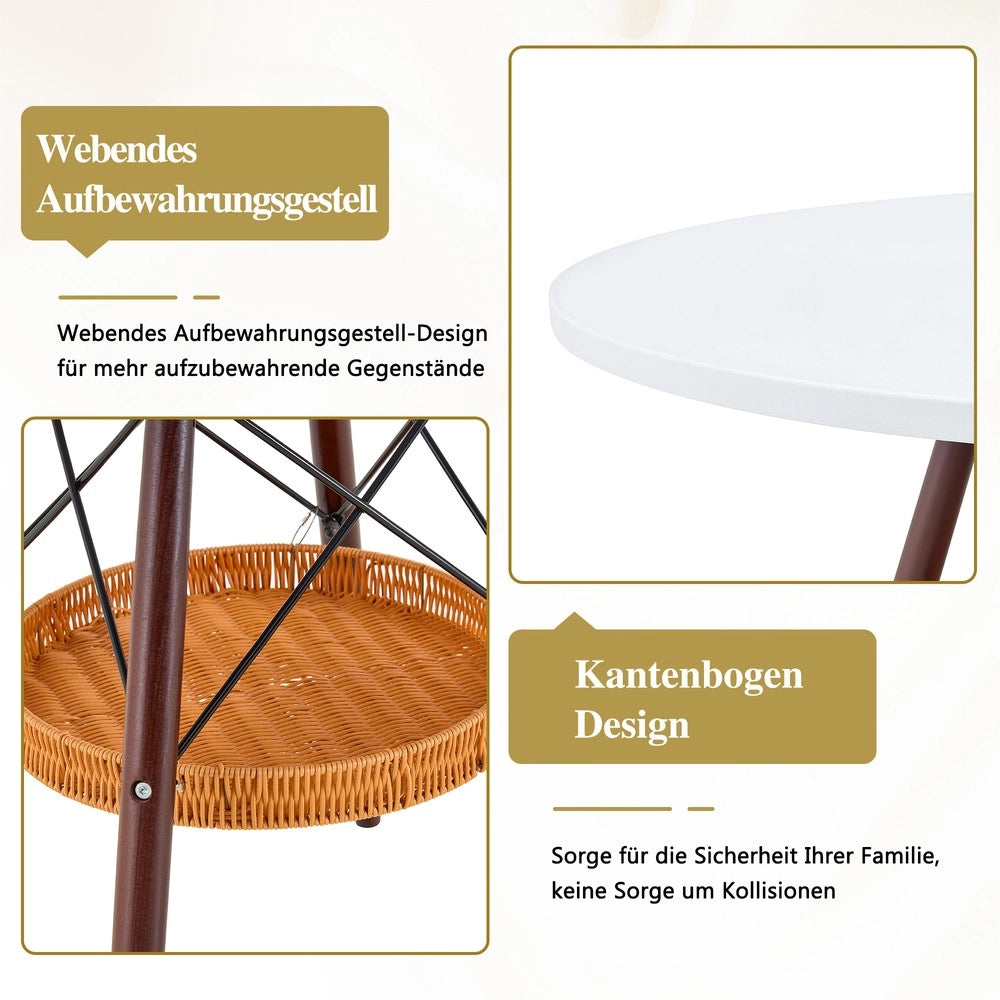 Tavolo da Pranzo Rotondo ¨C MINIMAL ¨C Piano MDF Bianco, Gambe Noce Massello, ? 80 cm, 2-4 Persone