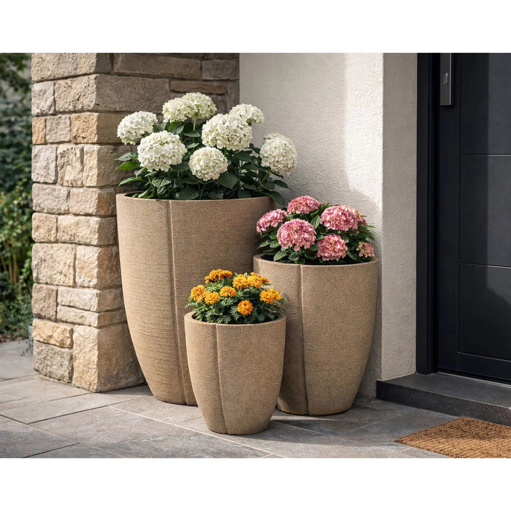 Set di 3 Vasi per Piante VKH1041, Grigio, Poliresina, 43x43x47 cm