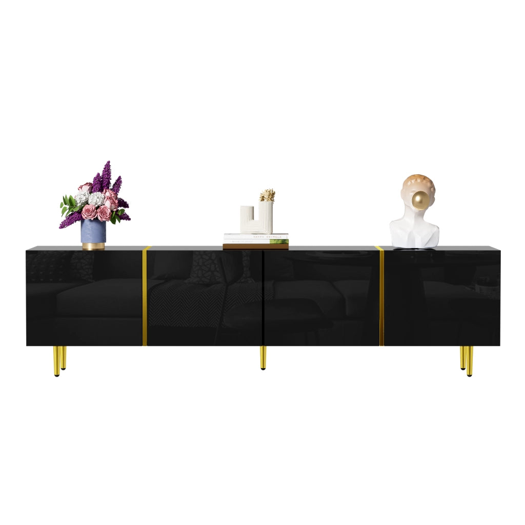 OKWISH Mobile TV con 4 Ante e Cerniere Soft Close, Finitura Lucida, per Soggiorno, MDF, Nero, 170×35×46 cm