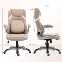 Sedia da Ufficio Reclinabile con Altezza Regolabile in Tessuto, 68x76x109-117 cm, Marrone Chiaro