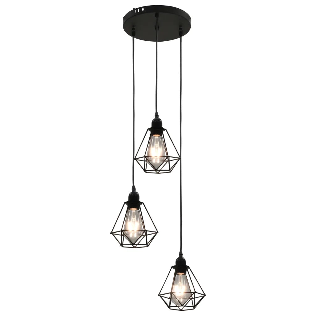 Lampadario con Design Diamante Nero 3 Lampadine E27 CFW5257374