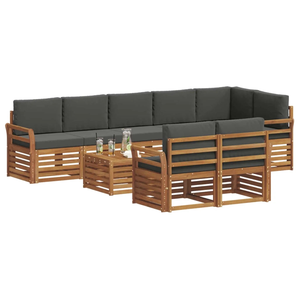 Set divani 9 pcs Naturale e Antracite Legno di Acacia Massello