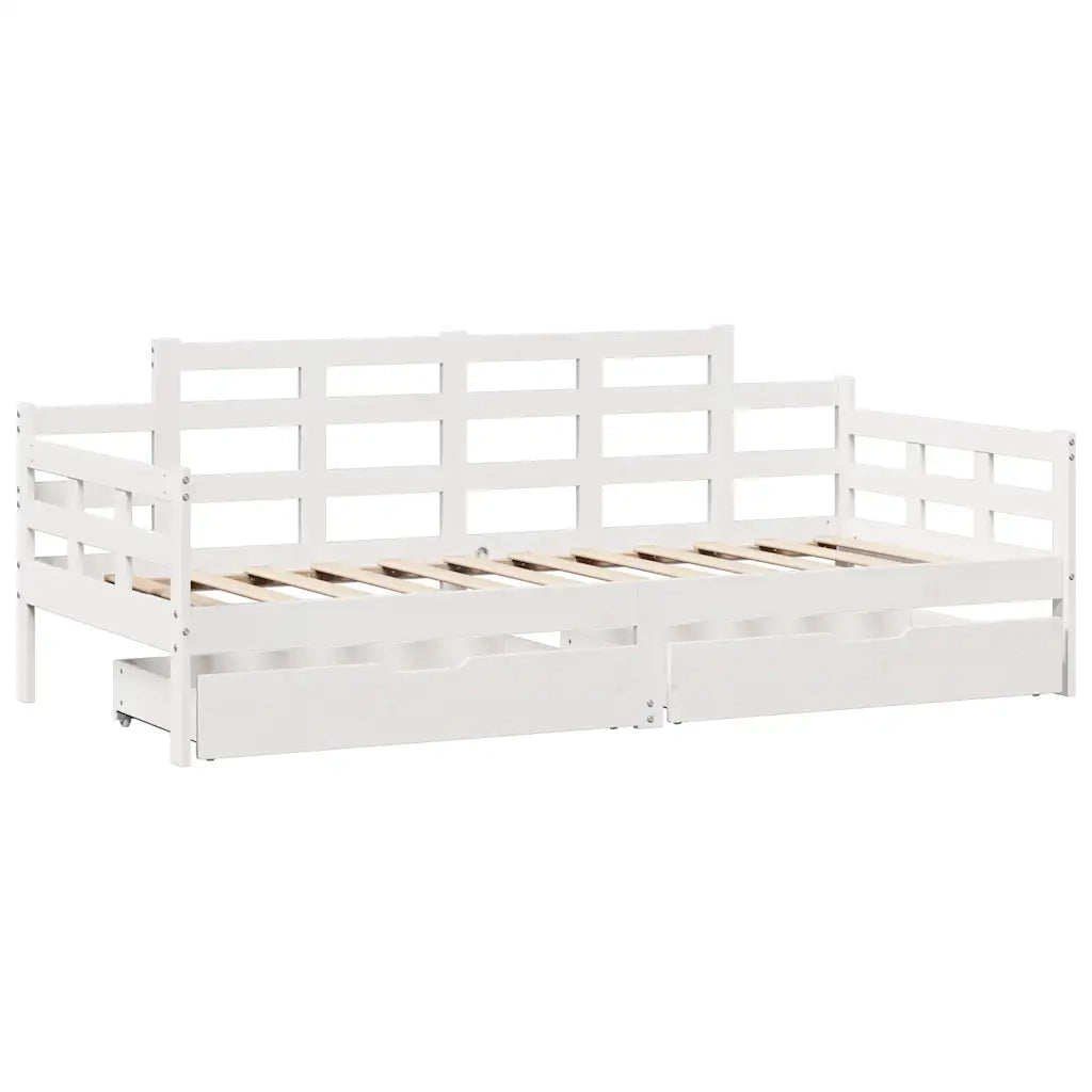 Letto singolo | Letto per adulti | Dormeuse con Cassetti Bianco 90x190 cm Legno Massello di Pino