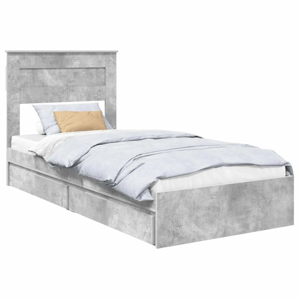 Letto con Contenitore con testiera Grigio cemento 90 x 190 cm