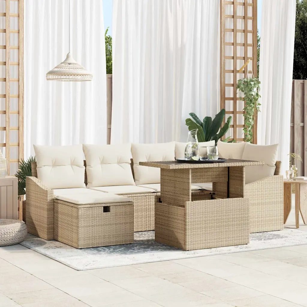 Set Divano da Giardino con cuscino 7 pcs Beige polyrattan 3361170