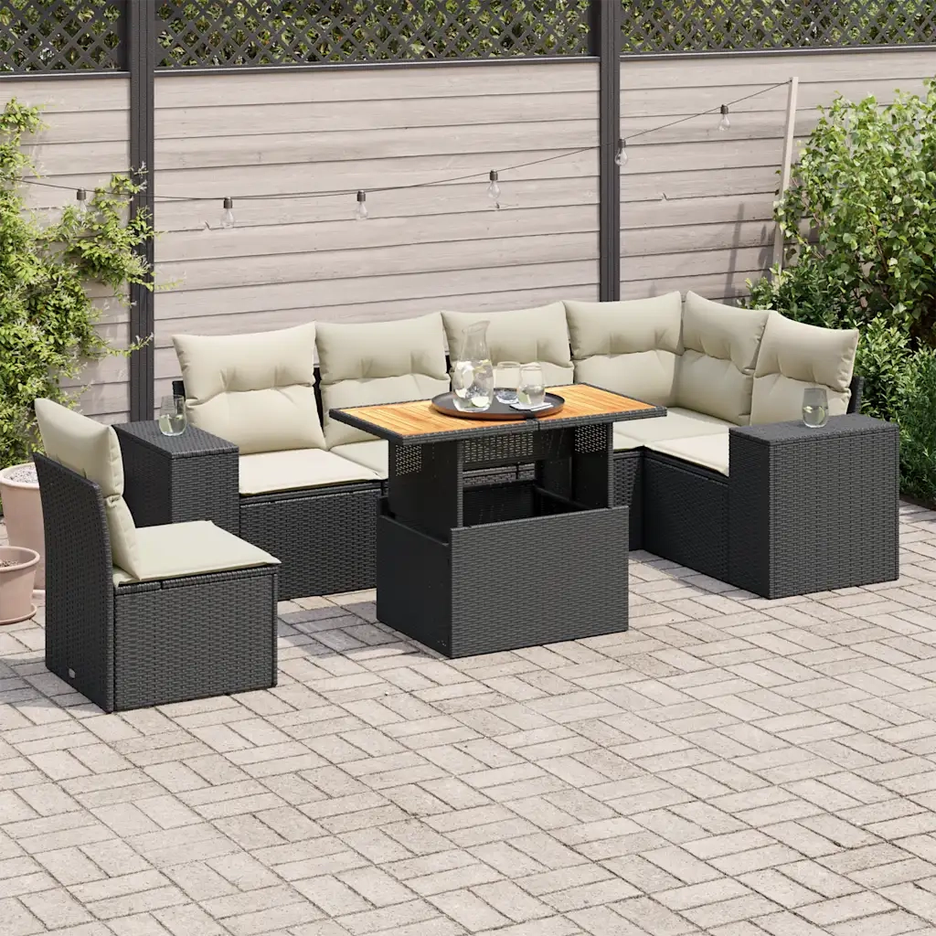 Set Divani da Giardino con Cuscini 7pz Nero Polyrattan 3327381
